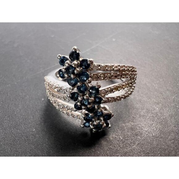 Blue tourmaline and zircon bypass ring in sterling silver size 9 - Picture 7 of 11